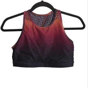 WITH Wear It To Heart Womens Sports Bra Top Red Black Ombre Sleeveless Mesh M
